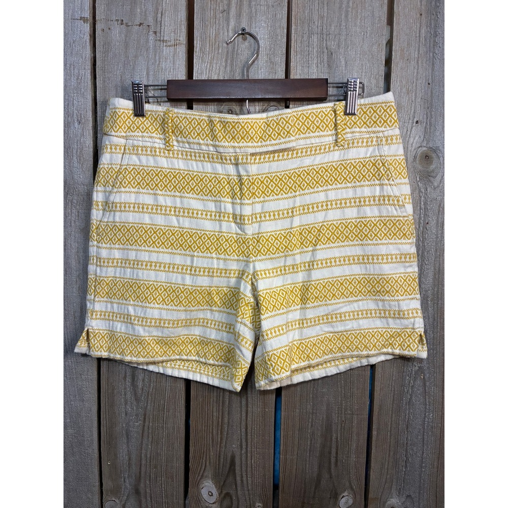 Ann Taylor LOFT Riviera Shorts Yellow White Diamond Geometric Jacquard Size 6